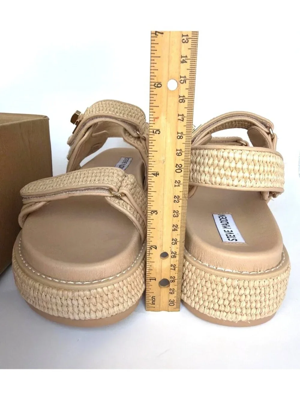 Steve Madden Bigmona Platform Sandals Natural Raffia Women Size 9